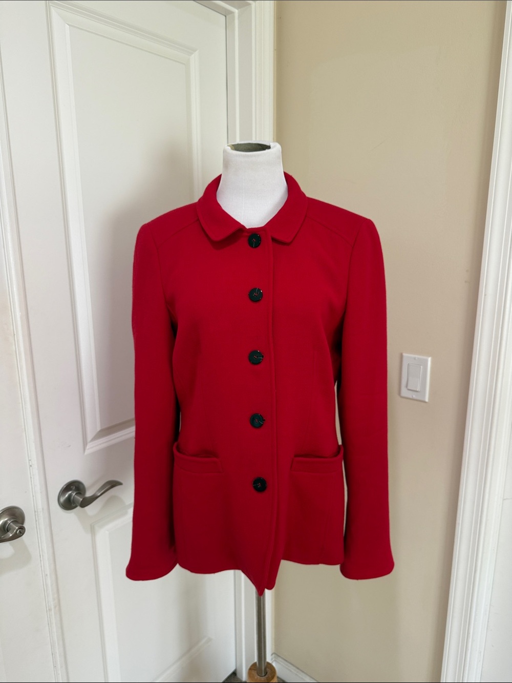 Nina Mclemore Double Face Wool Crepe Suzanne Silhouette Ruby Red Jacket Size 12